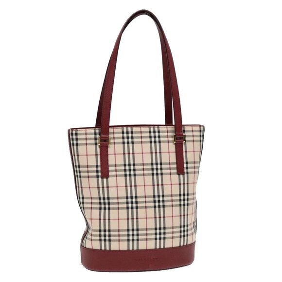 BURBERRY Nova Check Shoulder Bag Canvas Beige Red Auth 90761 - Picture 1 of 16